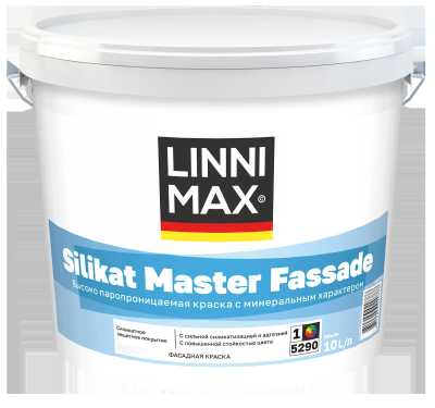 Краска фасадная силикатная LINNIMAX Silikat Master Fassade белая 10 л Краска фасадная силикатная LINNIMAX Silikat Master Fassade белая 10 л