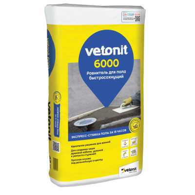 Ровнитель для пола Vetonit 6000 быстросохнущий 25 кг Ровнитель для пола Vetonit 6000 быстросохнущий 25 кг